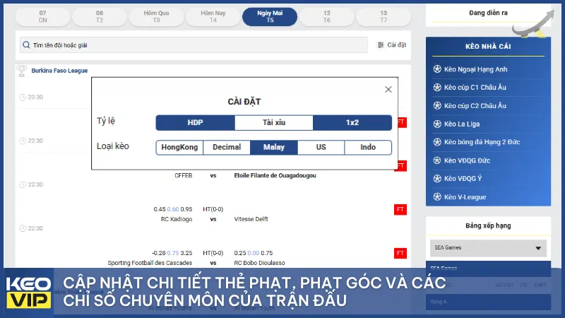 Livescore 2 Cập nhật chi tiết thẻ phạt, phạt góc và các chỉ số chuyên môn của trận đấu